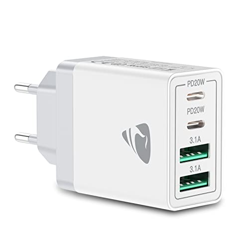 Aioneus USB C Ladegerät, 4 Ports Mehrfach Ladegerät mit USB-C und USB-A, 40W Schnellladegerät PD 3.0 Power Adapter USB Netzteil für iPhone 16 15 14 Pro Max 13 12 11 SE 2020 XS XR 8 7, Samsung, Handys