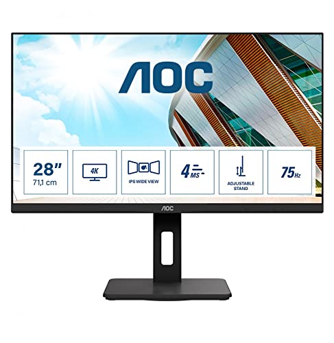AOC U28P2A - 28 Zoll UHD Monitor, höhenverstellbar (3840x2160, 60 Hz, HDMI, DisplayPort, USB Hub) schwarz