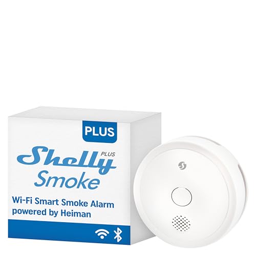Shelly Plus Smoke | WLAN- und Bluetooth-Rauchmelder | Photoelektrischer Brandmelder mit Batterie | Sofortige App-Benachrichtigung und Hörbarer Alarm | EN 14604 | App-Steuerung