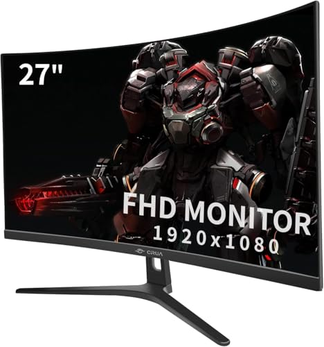 CRUA Curved Gaming-Monitor 27 Zoll 180Hz, FHD 1080P 1800R PC-Monitor, 1 ms GTG mit FreeSync, geringe Bewegungsunschärfe, Augenschutz, VESA, DisplayPort, HDMI, schwarz