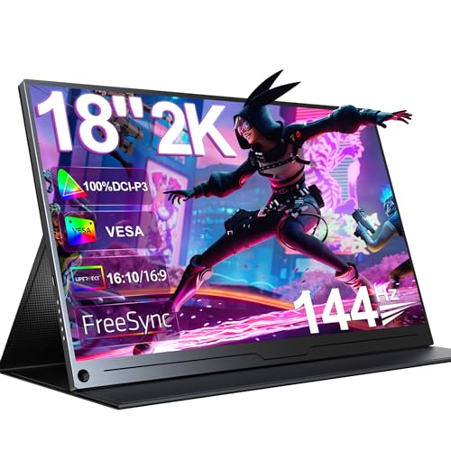 UPERFECT Gaming Monitor 144Hz 18' Portable Monitor 2K 2560x1600 mit Freesync/HDR/100% sRGB, Tragbarer Display with IPS /16:10 /300Nit Standard HDMI/Type-C, Extend Monitor für PC/Laptop/PS/Xbox