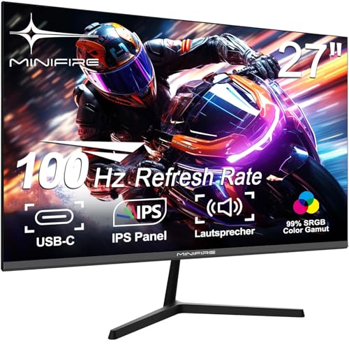 Minifire-Caixun Monitor - 27-Zoll-Bildschirm im rahmenlosen Design, IPS, 100Hz, USB Tpye-C, FHD, mit eingebautem Lautsprecher, sRGB110%, 300 Nits, FreeSync，HDMI DP USB-C Anschlüsse